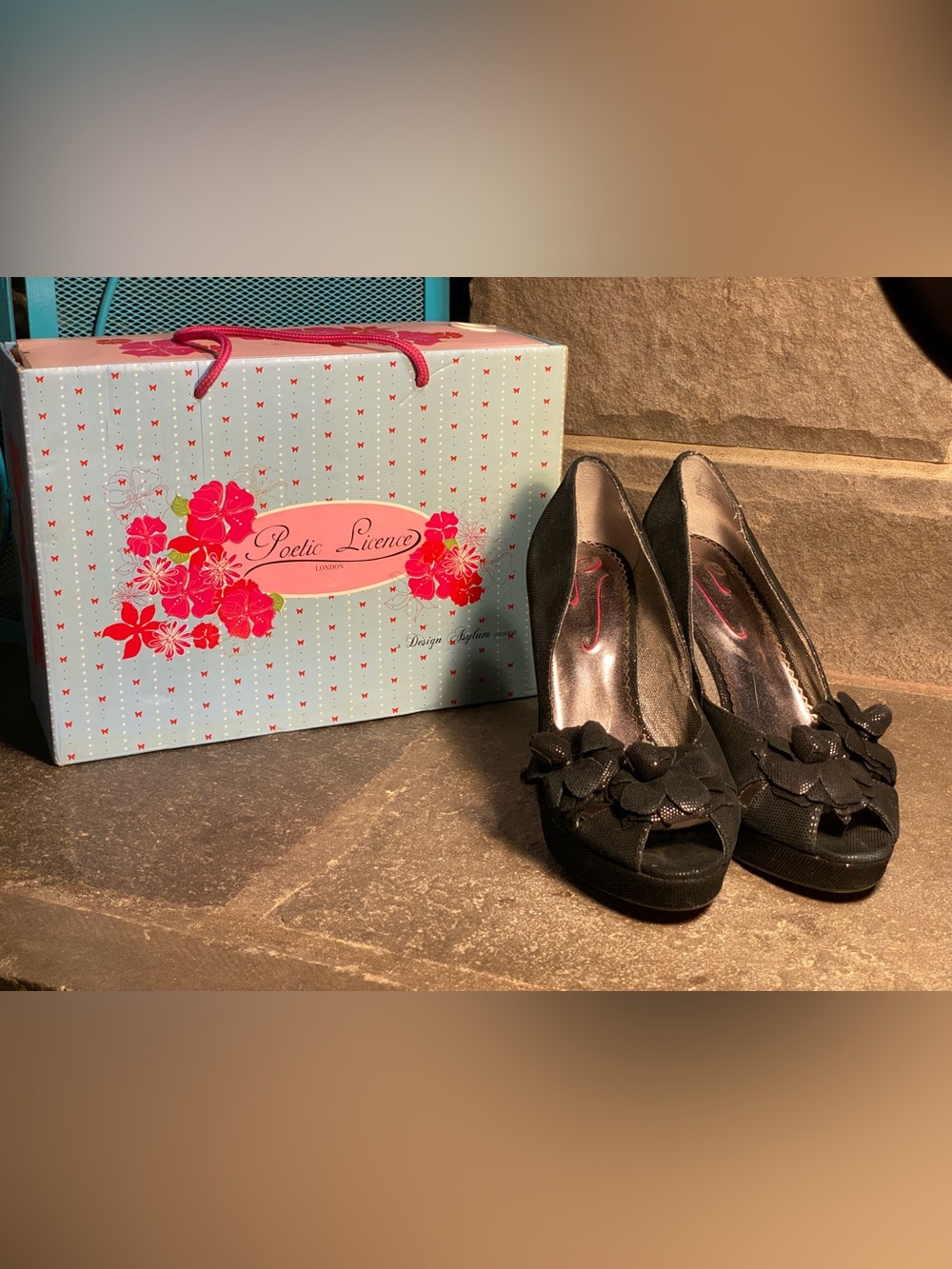 Irregular Choice Poetic License HOLIDAY DELIGHT black sparkle peep toe heels,9.5